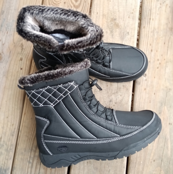 Totes Womens Black Faux Fur Trim Rain Boot Women's Size 11 - Picture 3 of 14